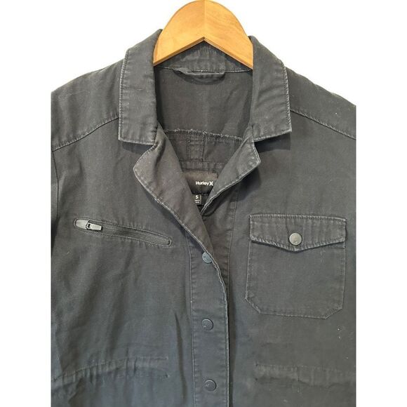 Hurley Black Button Up Slater Casual Shirt Shaket Size Small Cotton - Picture 2 of 13